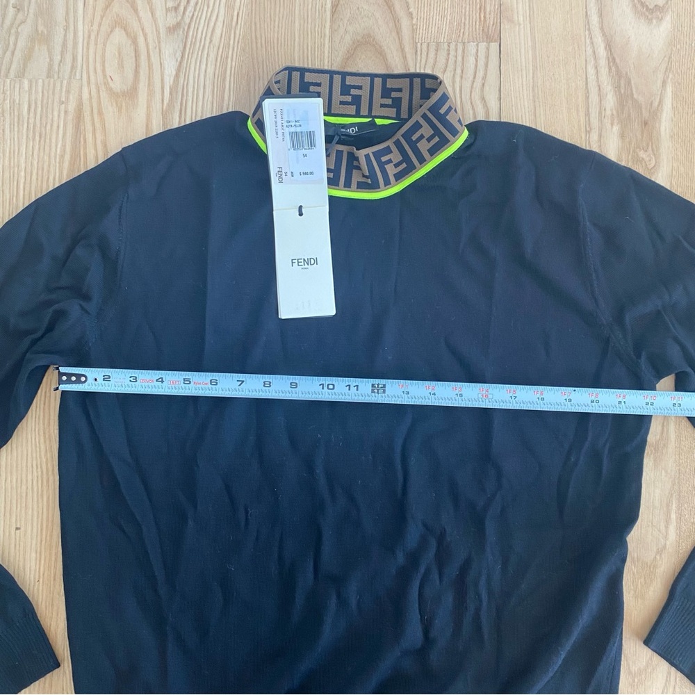 Fendi Zucca Print Merino Wool Turtleneck Sweater Black Neon Italy Fashion Logo - Picture 7 of 12